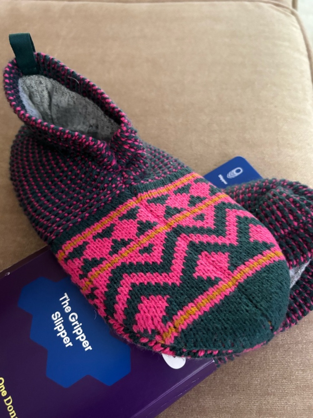Bombas Gripper Slipper Socks - Pink & Dark Green